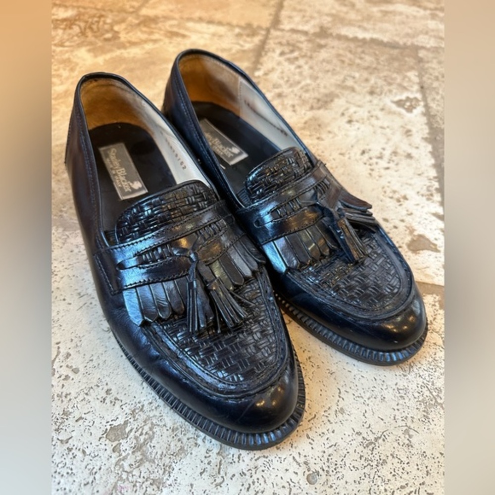 Stanley Blacker Leather Men 8M Kiltie Tassel Loafer Black Handmade‎ Italy